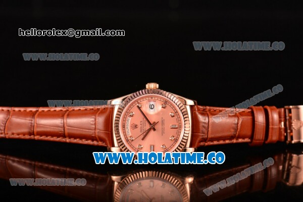 Rolex Day-Date Asia 2813/Swiss ETA 2836/Clone Rolex 3135 Automatic Rose Gold Case with Diamonds Markers and Pink Dial (BP) - Click Image to Close